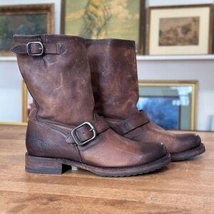 Frye | Veronica Biker Boots sz 7.5 Brown Leather Moto Buckle